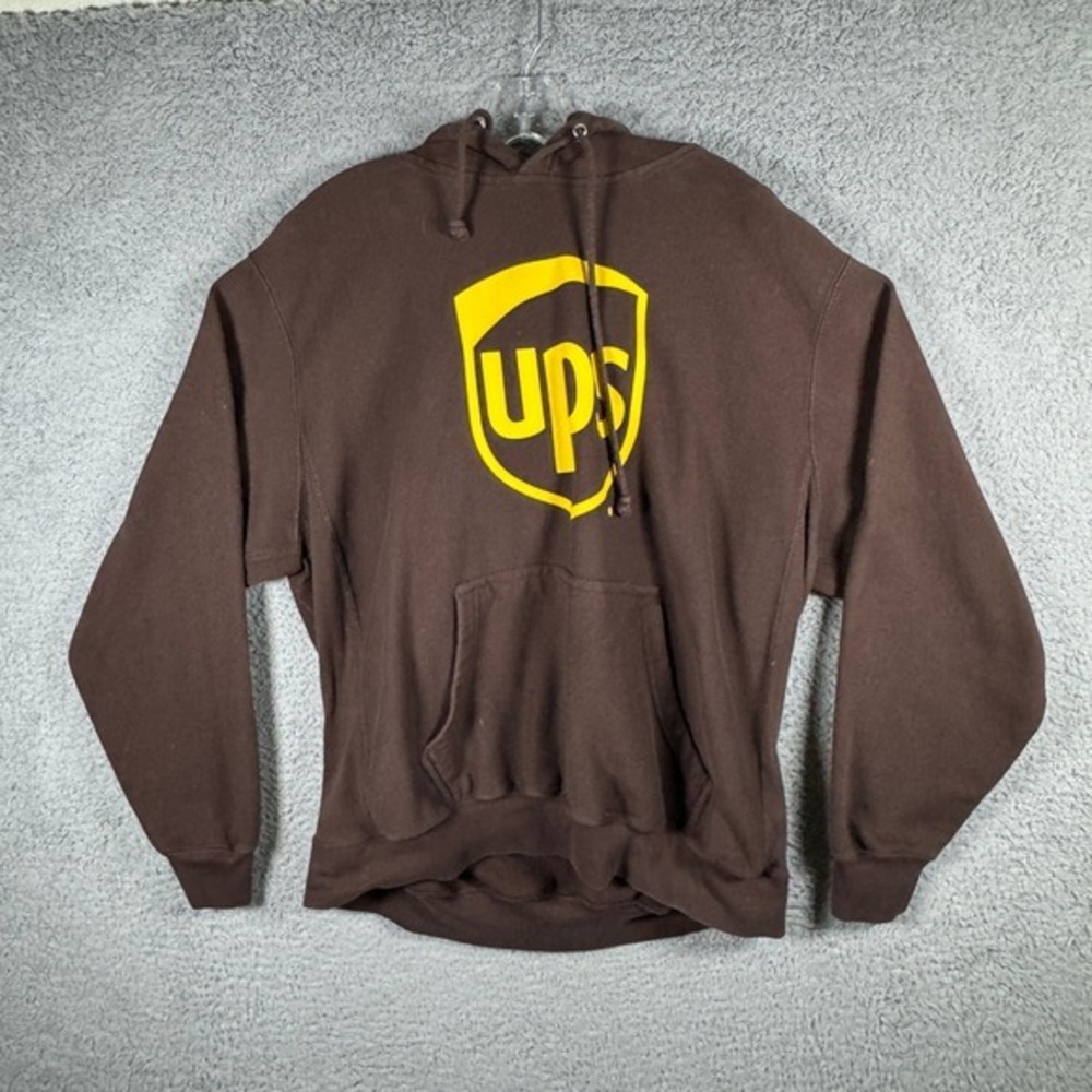 MV Sport Pro-Weave UPS Hoodie Mens Large Brown Heavyweight Logo Sweatshirt